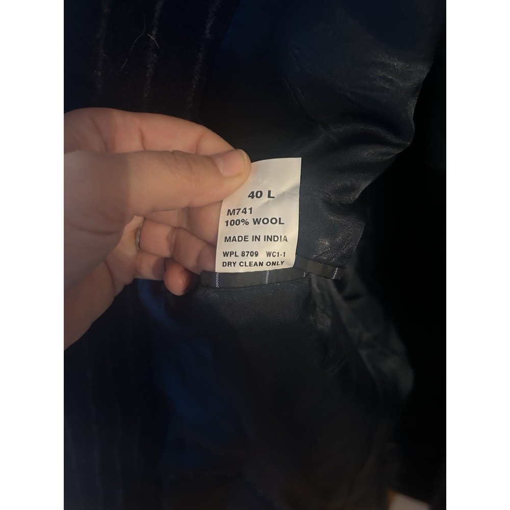 NAUTICA Men's Sz 40L Navy Pin Stripe 100% Wool Sport Coat Jacket Double Vented - Picture 6 of 11